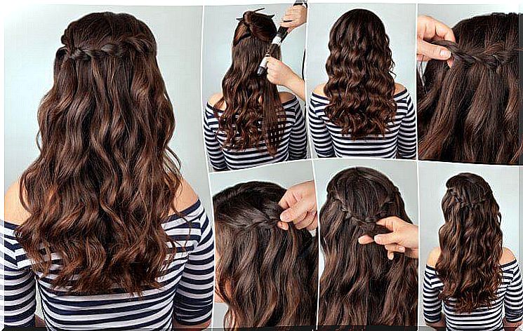 Show step by step how a braid hairstyle is created.