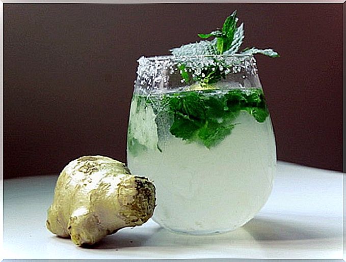 Delicious juice made from ginger, lemon, mint and cucumber